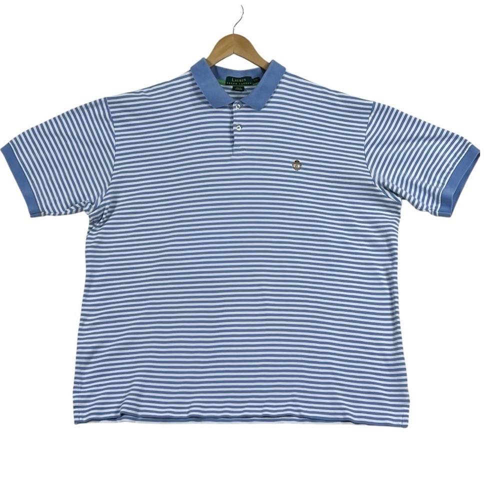 Lauren Ralph Lauren polo shirt blue and white striped men’s shirt.